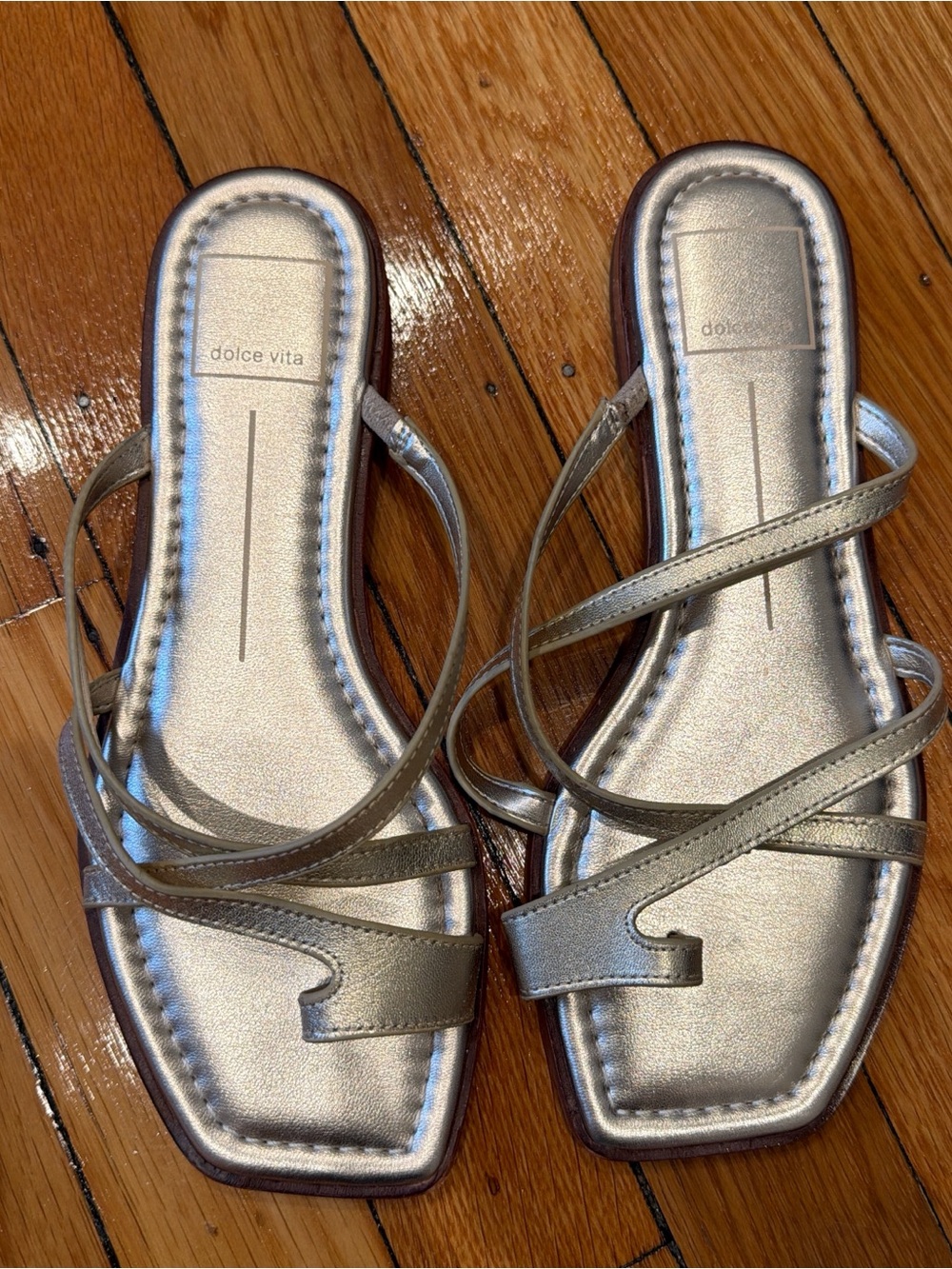 Dolce Vita Gold Metallic Cross-Strap Slide Sandals